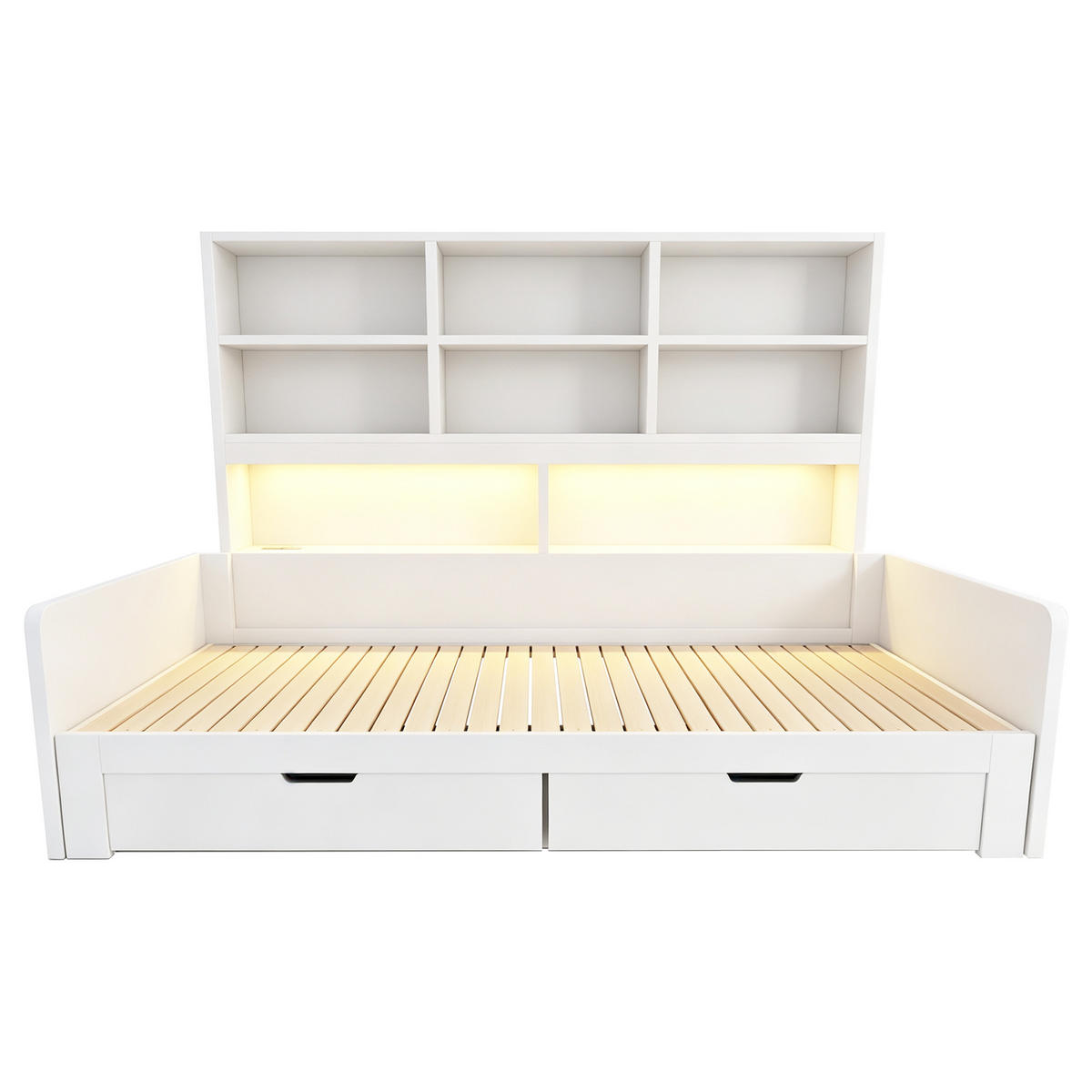 AUSZIEHBETT 90/180/200 cm mit Stauraum und LED, DE-41639, in Weiß - Weiß, Holzwerkstoff (90/200cm) - ComfortXL