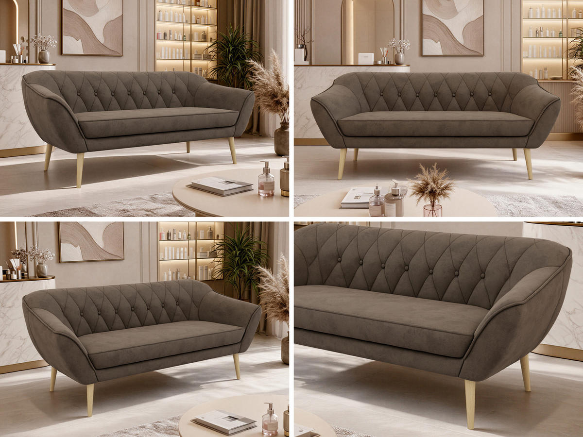 3-SITZER-SOFA PIRS - Braun Velvet - Holzbeine - Dunkelbraun/Buchefarben, Holzwerkstoff/Textil (180/75/74cm) - MKS
