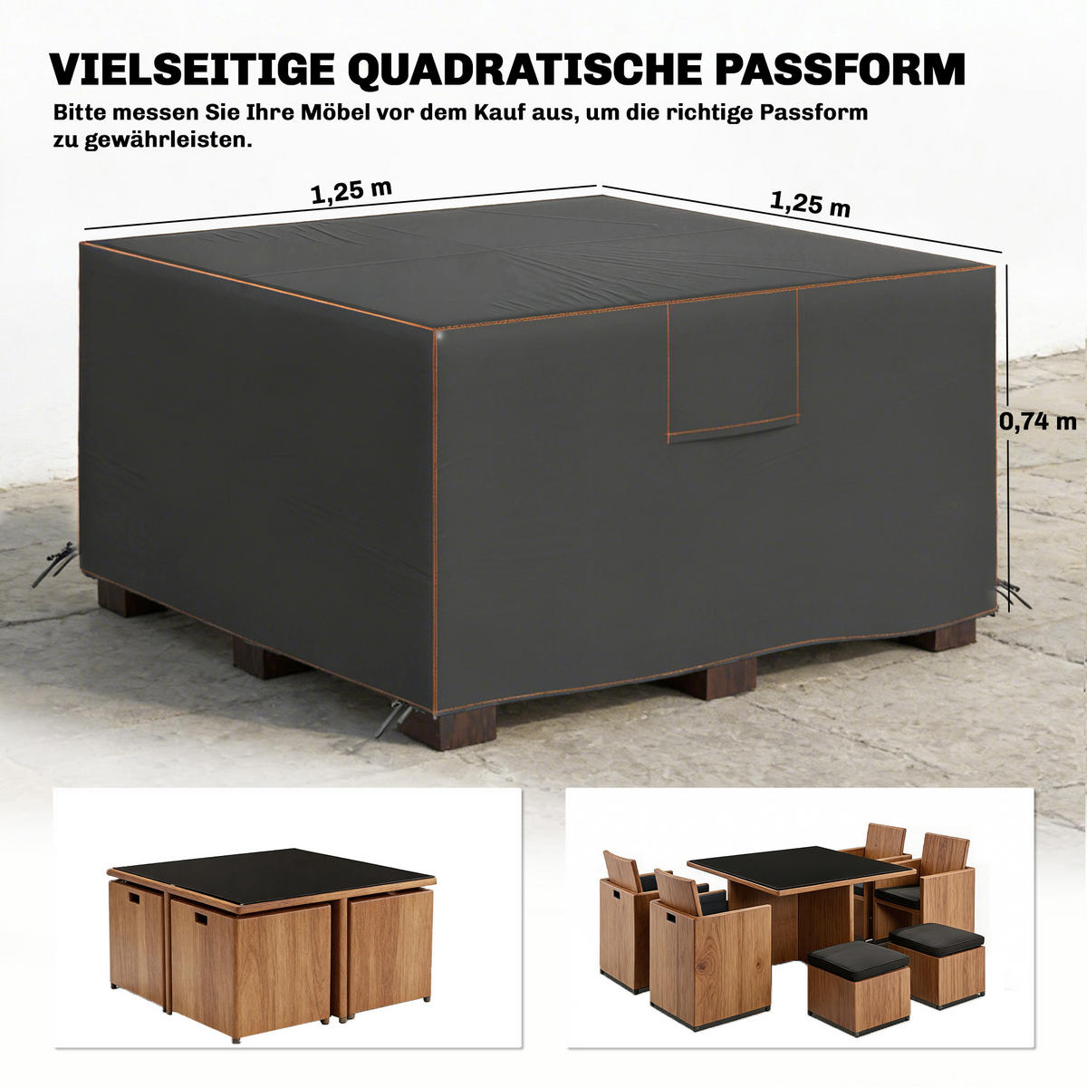 GARTENMÖBEL-ABDECKUNG Oxford-Stoff Schwarz - Schwarz, Textil (125/74/125cm) - Outsunny