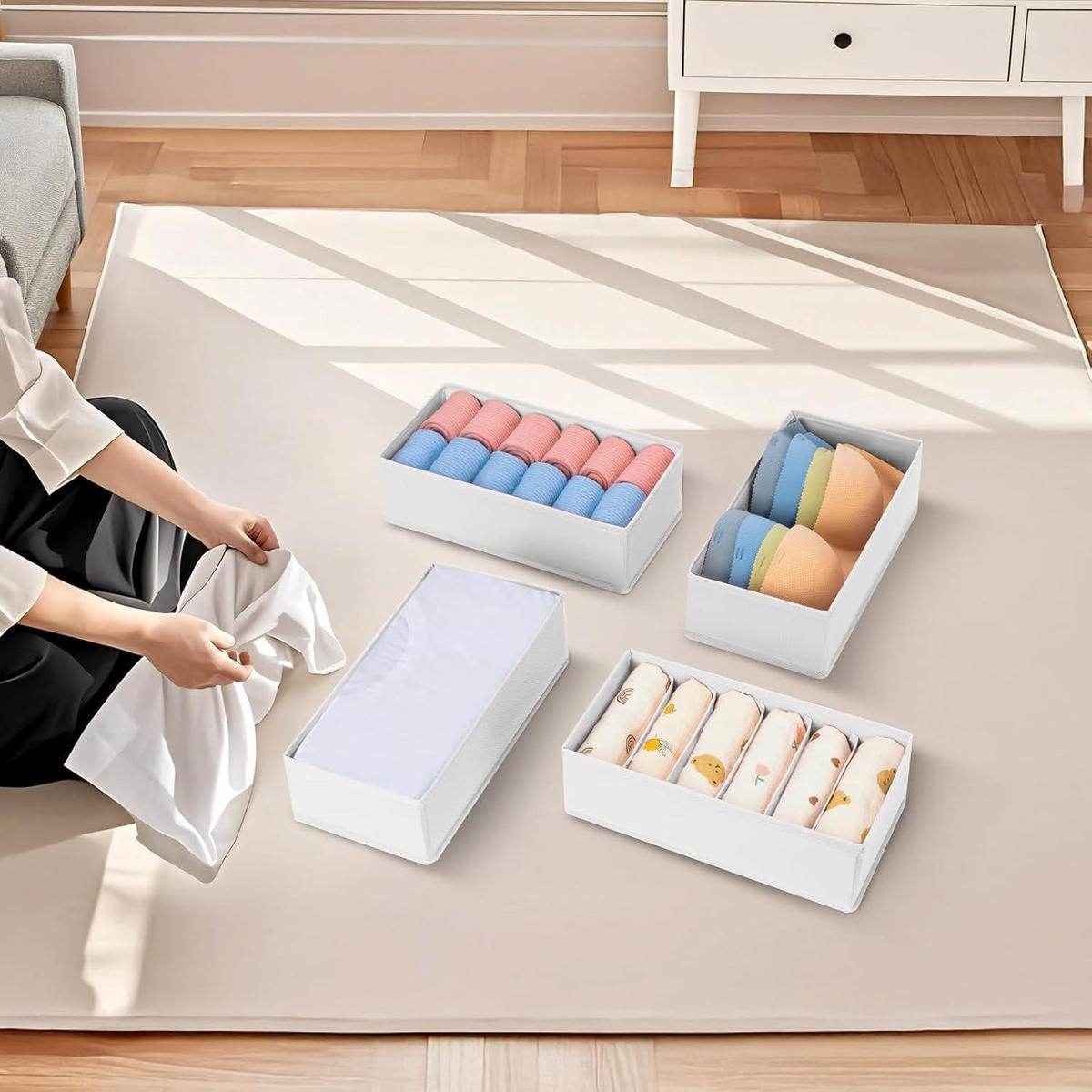 SCHUBLADEN Organizer 12-teiliges Set Weiß - Multicolor, Textil (15/9/30cm)