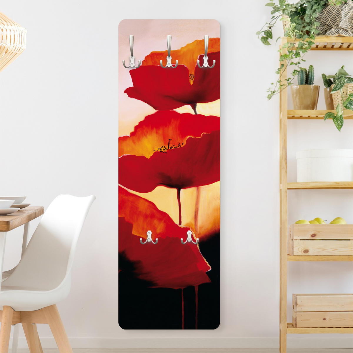 WANDGARDEROBE - Poppy Family 34/105 cm - Rot, Holzwerkstoff (34/105/1.6cm) - Bilderwelten