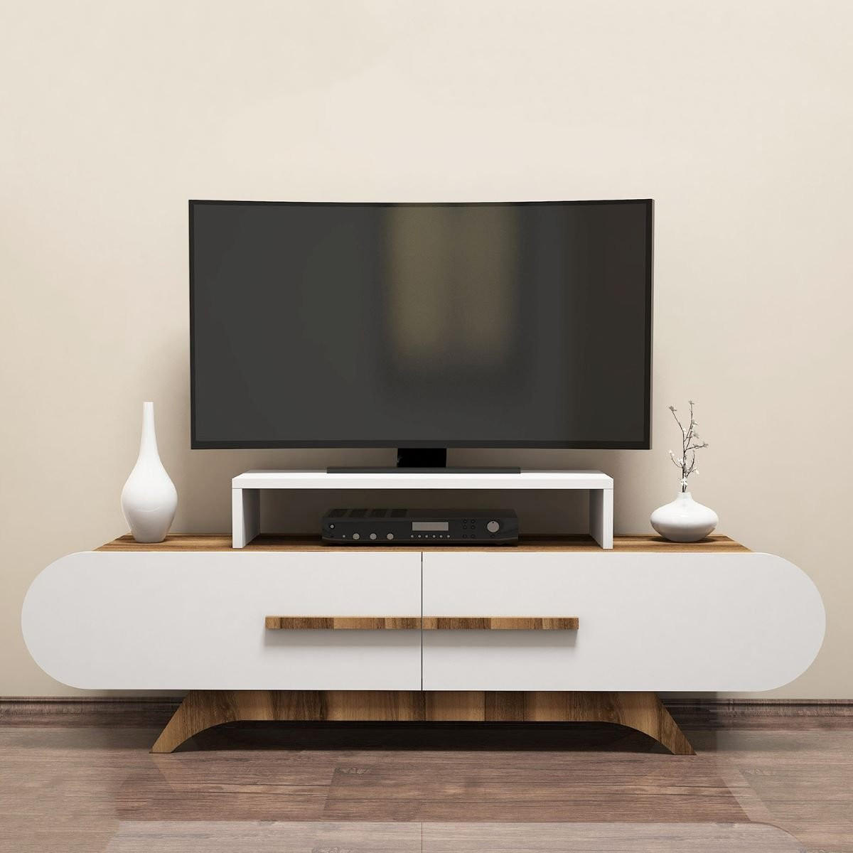 TV-MÖBEL 2 Türen Dekor Nussbaum und Weiß L145 cm - Rose - Apfelbaumfarben, Holzwerkstoff (36.8/49.8/145cm) - Calicosy