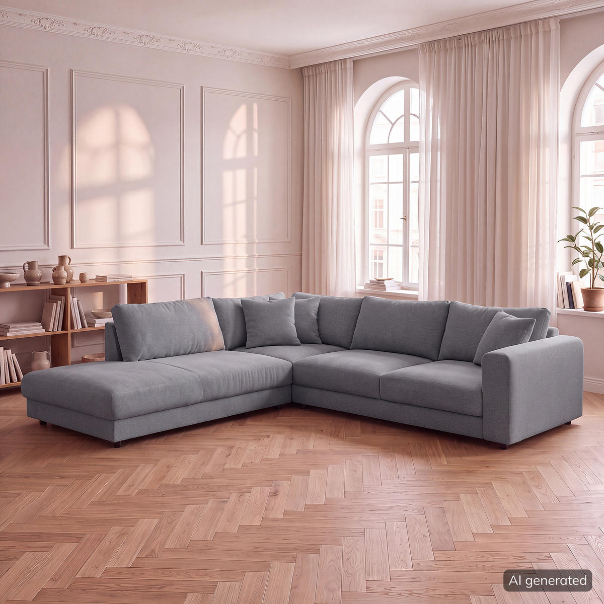 ECKSOFA mit Ottomane - Schwarz/Grau, Holz/Kunststoff (267/254cm) - home24