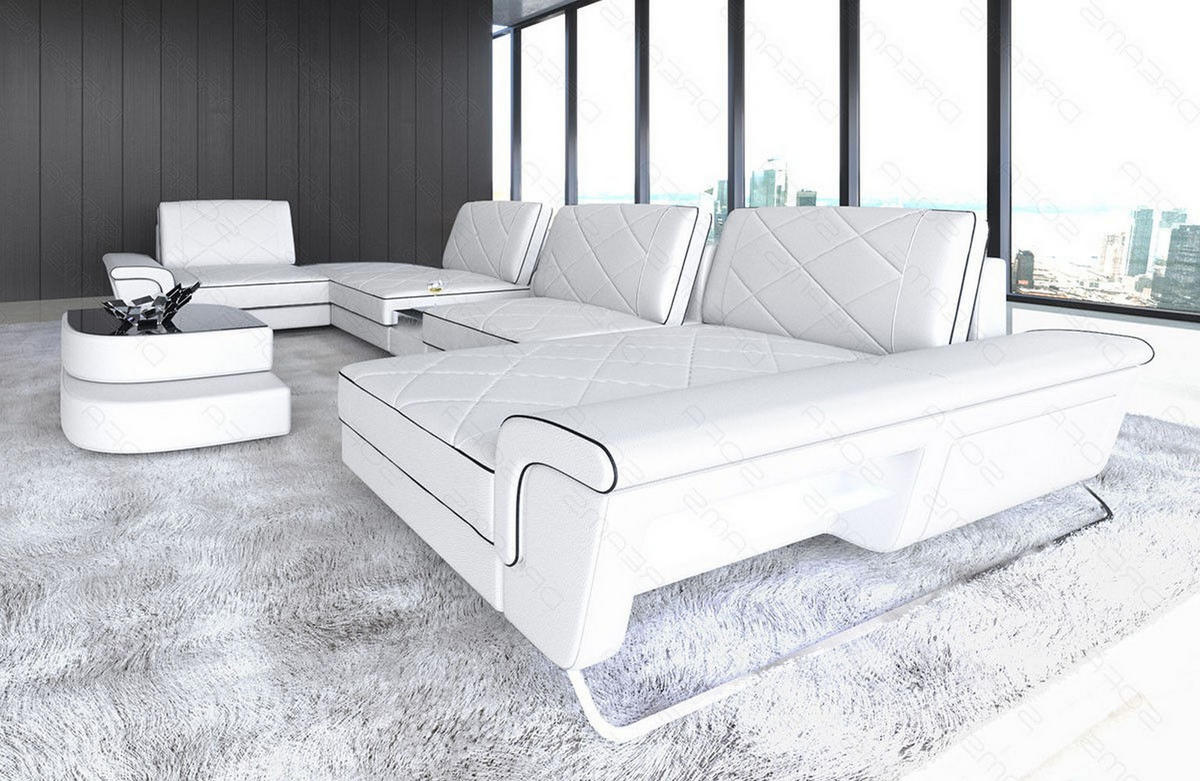 WOHNLANDSCHAFT Bari U - Schwarz/Weiß, Leder (456/89/243cm) - Sofa Dreams