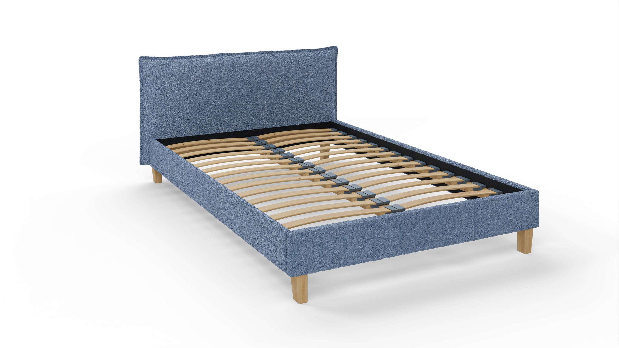 POLSTERBETT Arles 140/200 cm Boucle-Stoff - Blau/Hellbraun, Holz/Textil (140/200cm) - S-Style Möbel