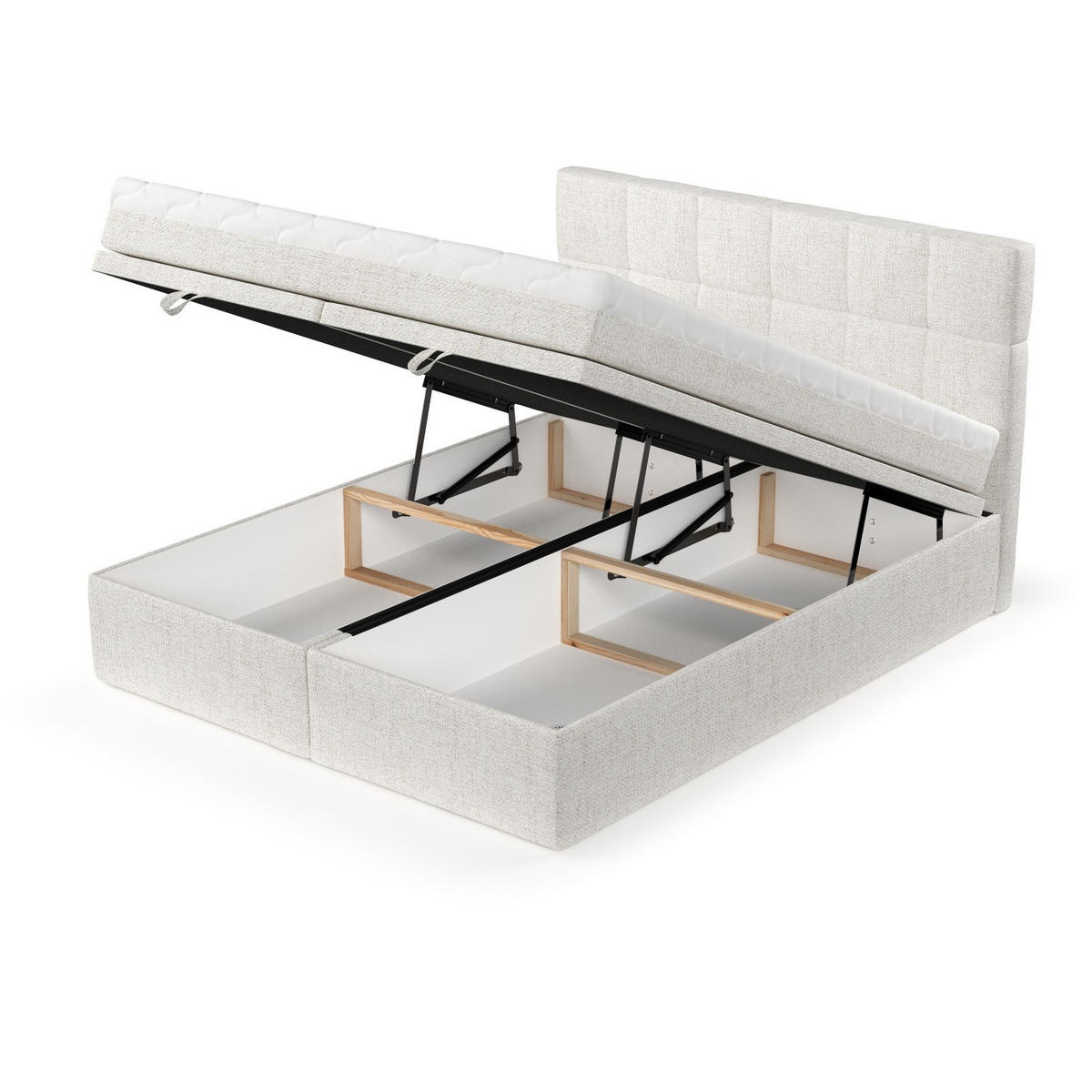 BOXBETT Elano 200/200 cm Creme im Neve Stoff - Creme/Schwarz, Holz/Holzwerkstoff (200/200cm) - AltaBeds