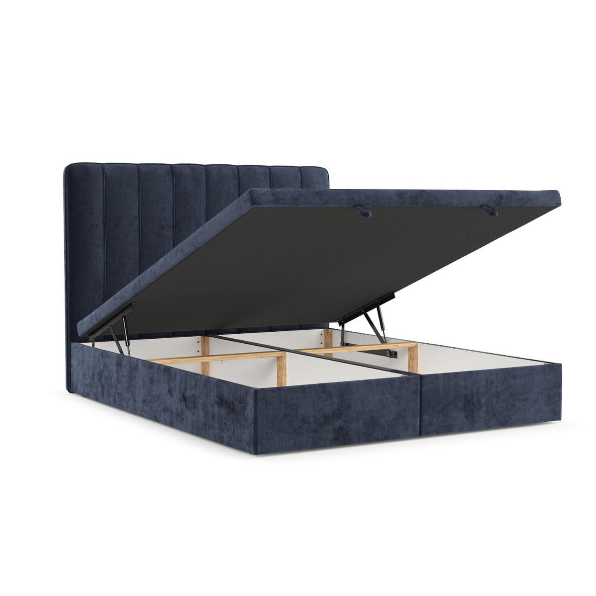 POLSTERBETT Vienna mit Stauraum 140/200 cm Marineblau im Lotta Stoff - Schwarz/Dunkelblau, Holz/Holzwerkstoff (140/200cm) - AltaBeds