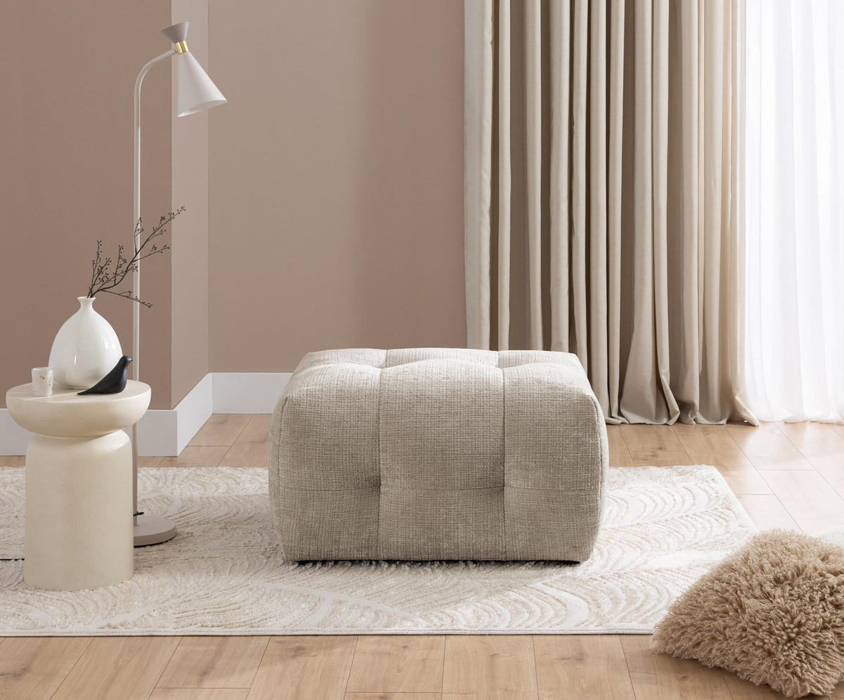 POLSTERHOCKER mit raffinierten Steppungen, zu passendem Sofa, Wellenunterfederung, Chenille-Bezug Sand Grau / 21054 - Sandfarben/Greige, Kunststoff/Textil (87/46/68cm) - luma-home