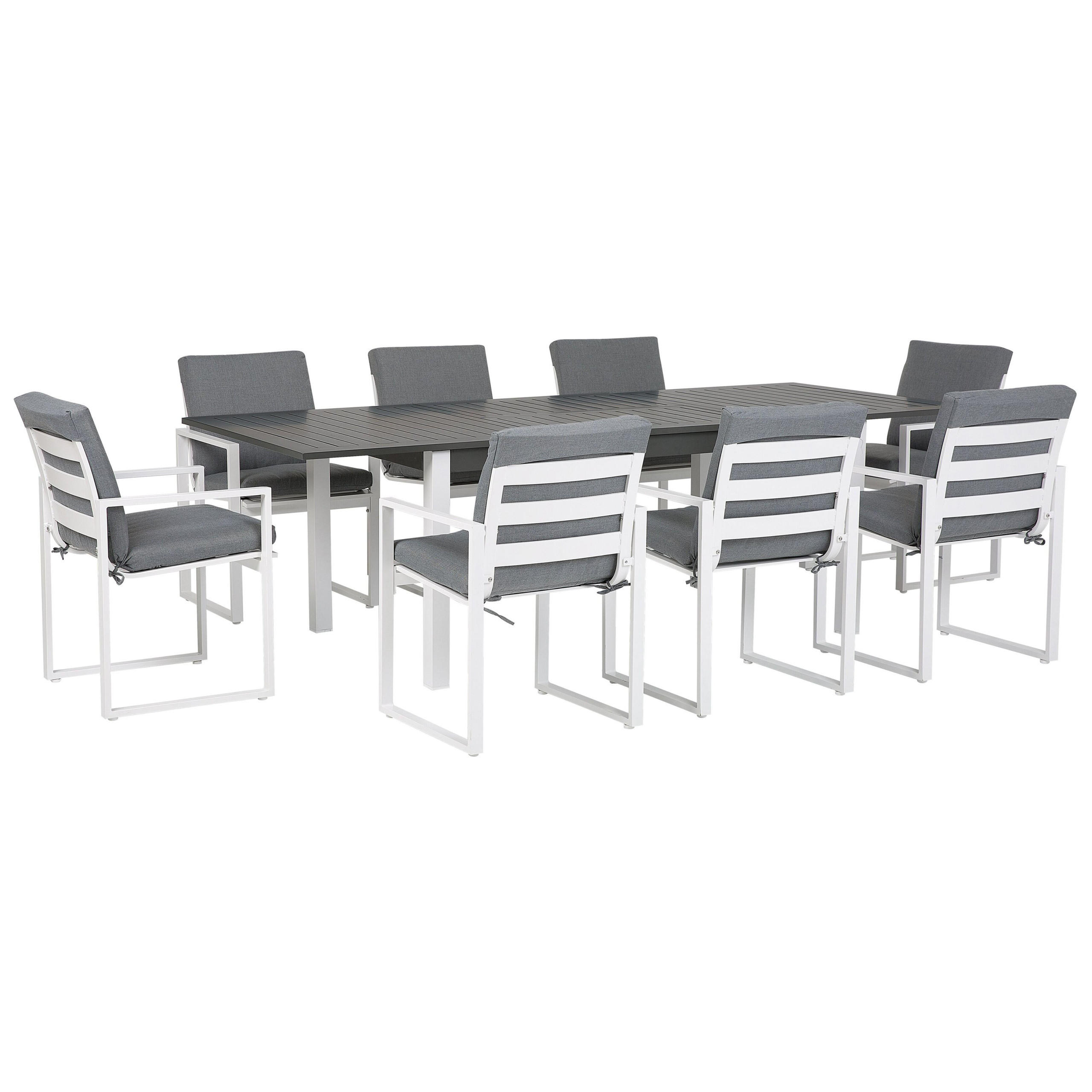 GARTENMÖBEL SET 8-Sitzer Aluminium dunkelgrau Pancole - Weiß/Grau, Metall - Beliani