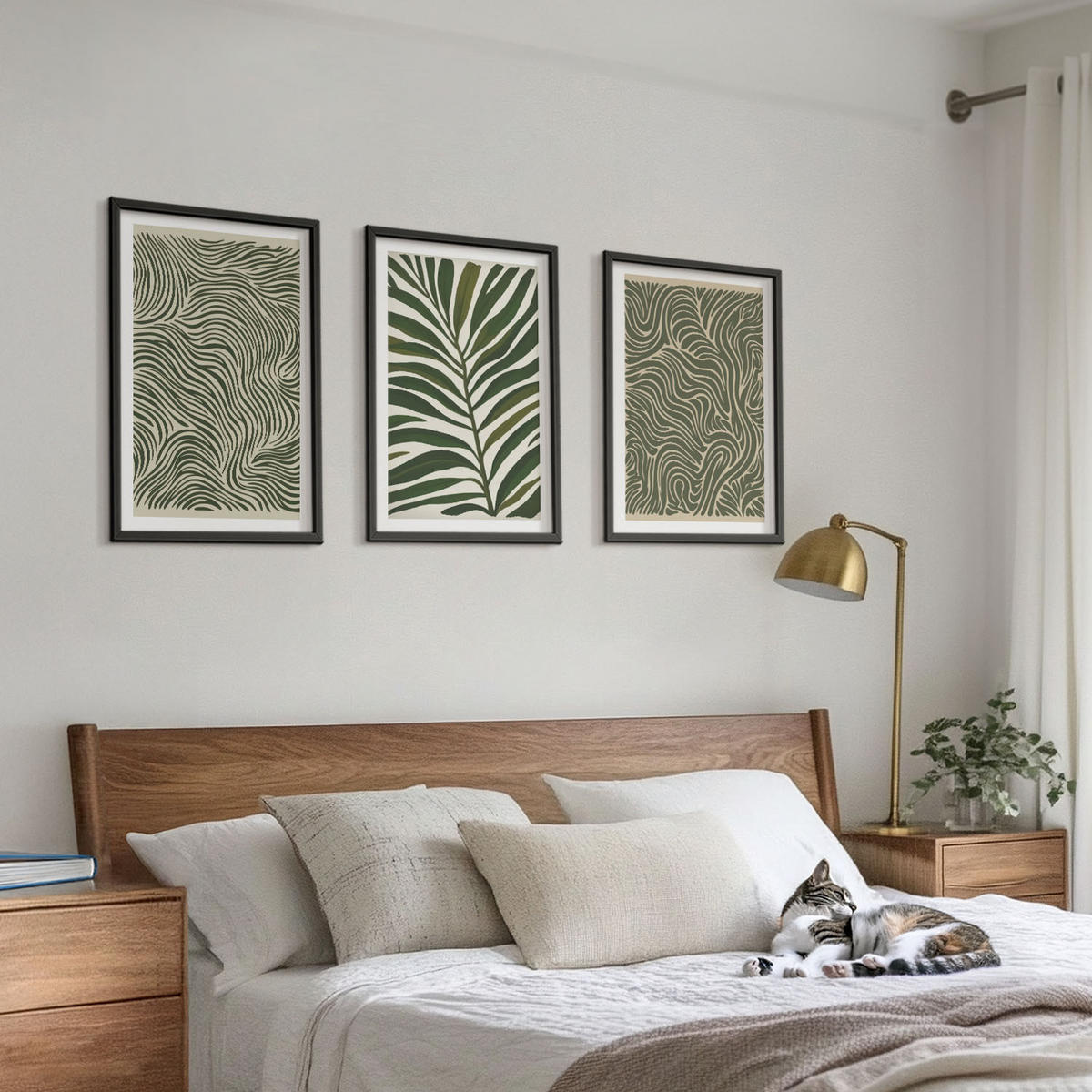 WANDBILDER 3er-Set - 40x60 cm Schwarzer Rahmen - Blattmuster wellenförmige Formen - Schwarz, Kunststoff (40/60cm) - ArtPrintCave