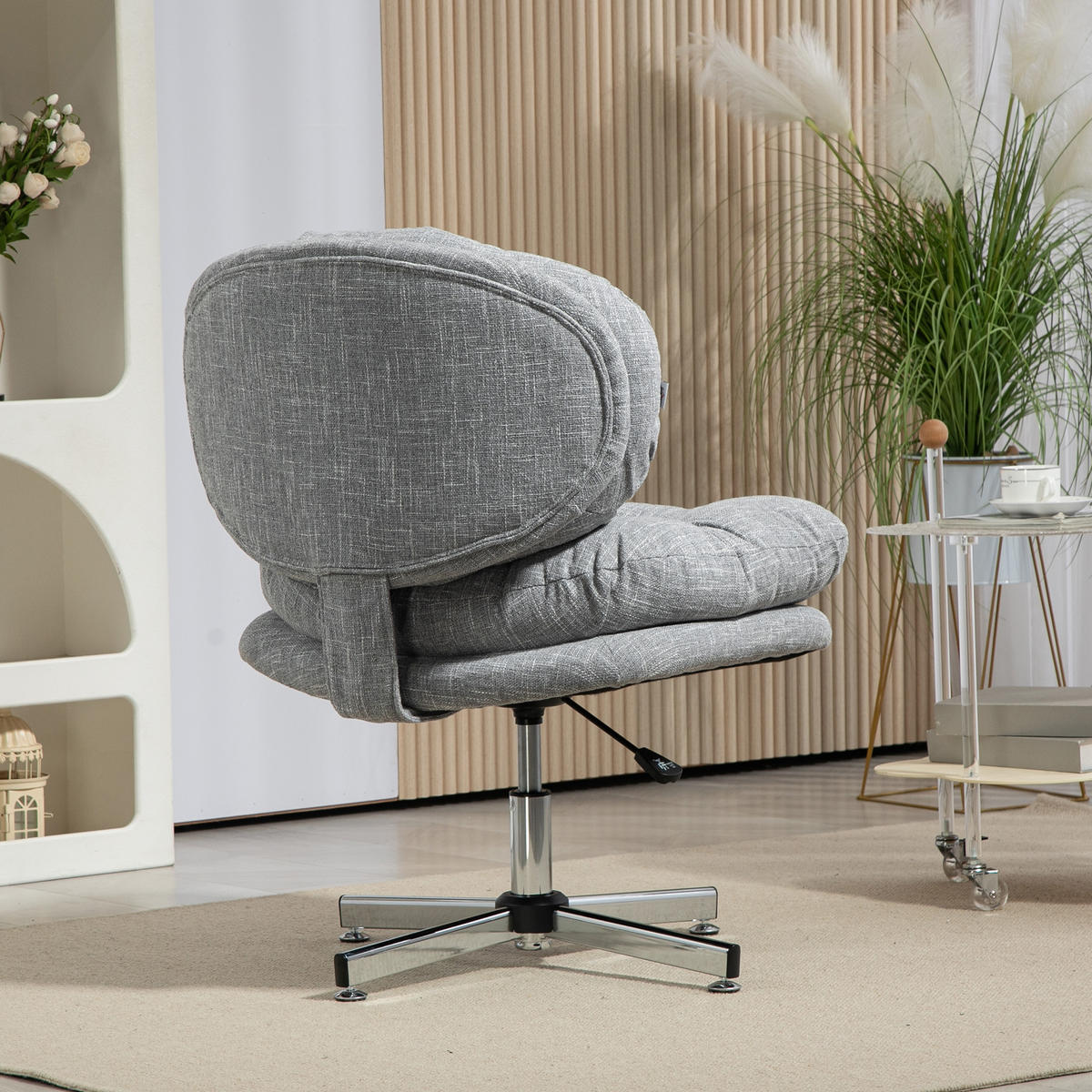 BÜROSTUHL, Gepolsterter Schreibtischstuhl, Leinenoptik, Grau - Silberfarben/Grau, Textil/Metall (65/94/65cm) - HOMCOM