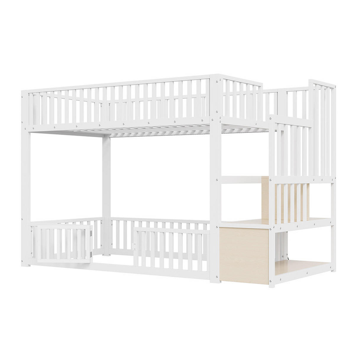 ETAGENBETT 90x200 cm mit Stauraumleiter und mit LED, Weiß - Weiß, Metall (90/200cm) - KOMHTOM