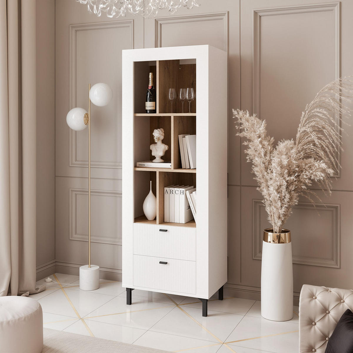 VITRINE AVENA, 60/40/169 cm Weiß / Eiche - Weiß, Holzwerkstoff/Kunststoff (60/169/40cm) - Idohome