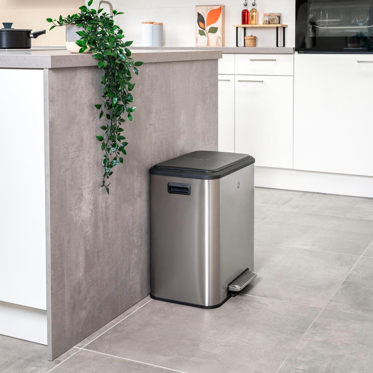 ABFALLEIMER je 15 Liter, silber - Edelstahlfarben, Metall (42.5/50/33.5cm) - eluno