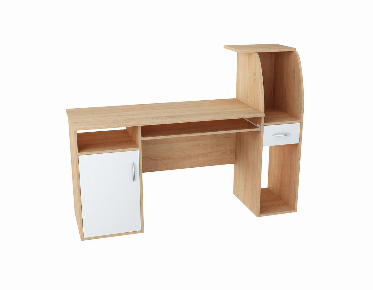 SCHREIBTISCH mit 2 Einlegeböden in sonoma weiß - Weiß/Sonoma Eiche, Holzwerkstoff (150/50/112cm) - Home Collective