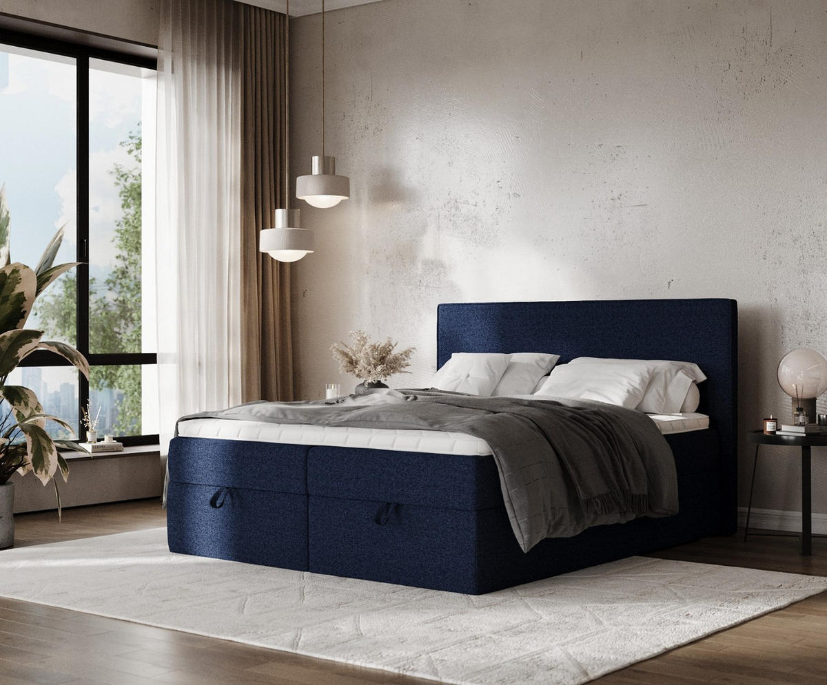 BOXBETT Velma 180/200 cm Marineblau im Riva Stoff - Schwarz/Dunkelblau, Holz/Holzwerkstoff (180/200cm) - AltaBeds