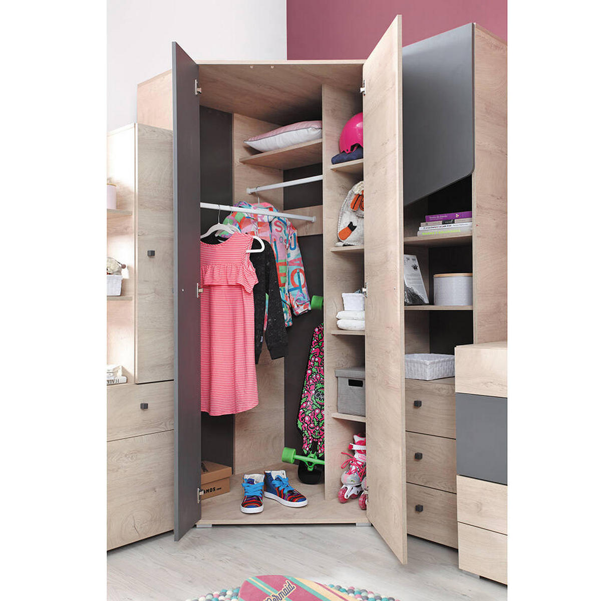 SCHLAFZIMMER Set 7-tlg. – DELTA System – Artisan Eiche / Anthrazit - Eichefarben, Holzwerkstoff (90/190/90cm) - hi-markt