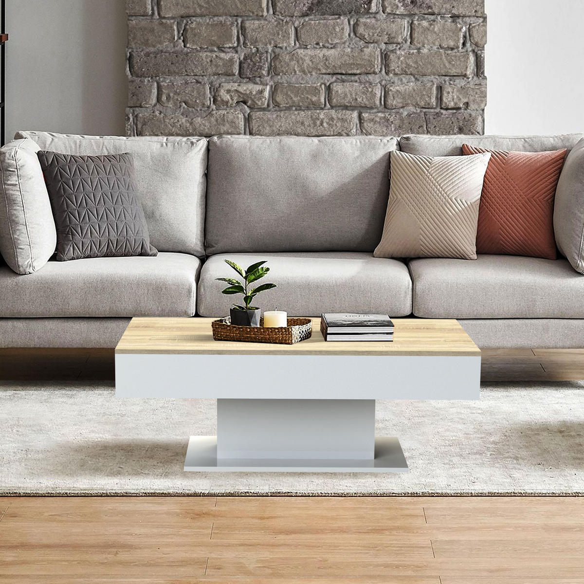 COUCHTISCH rechteckig Weiß-Eiche 110/60/40 cm - Braun, Holzwerkstoff (60/40/110cm) - ML-DESIGN