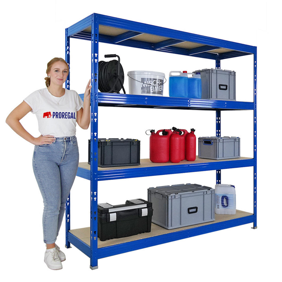 SCHWERLASTREGAL Rhino 200x200x60 cm 4 Spanplatten-Ebenen 8mm Fachlast 500 kg Blau - Blau, Metall (200/200/60cm) - PROREGAL