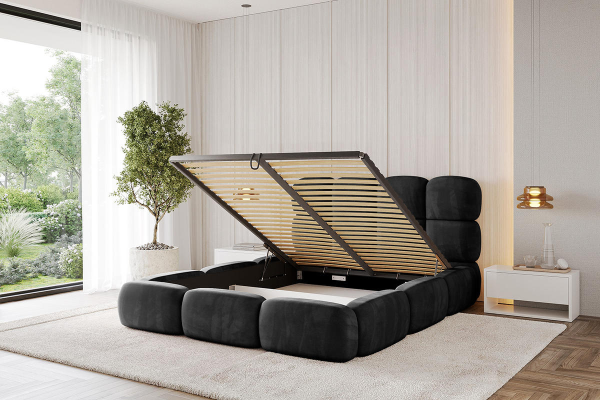 POLSTERBETT mit Bettkasten und Lattenrost, Bett mit Matratze H3/H4 - NOMA 120x200 Schwarz - Schwarz, Holzwerkstoff/Textil (120/200cm) - ALTDECOR