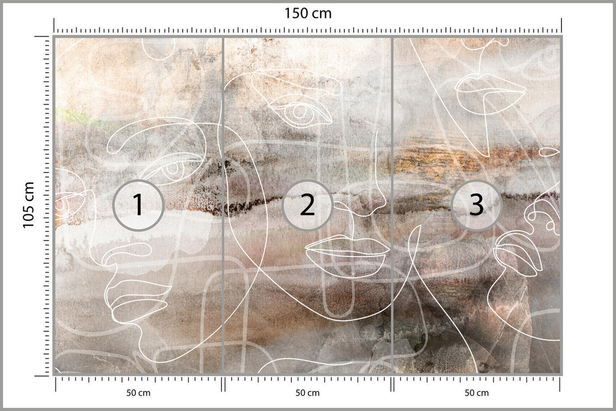 FOTOTAPETE für Wohnzimmer Gesichter Abstraktion 150x105 - Beige/Braun, Papier (150/105cm) - Muralo