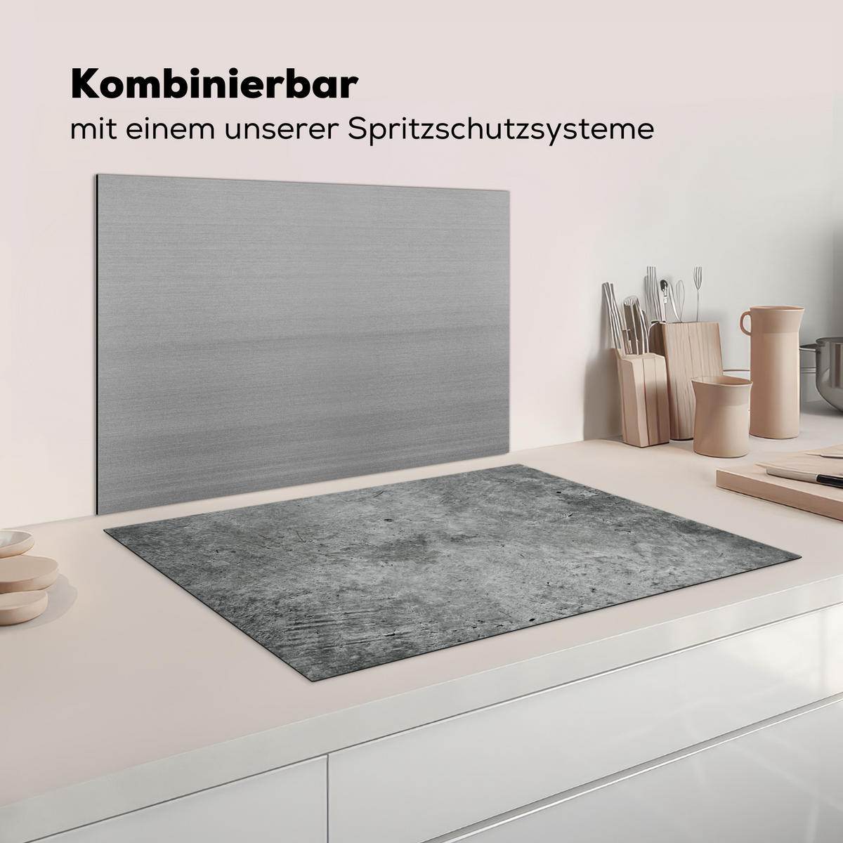 HERDABDECKPLATTE Beton - Schiefer - Grau -Betonstruktur Ceranfeldabdeckung 78x52 cm - Grau, Kunststoff (78/52/0.2cm) - MuchoWow