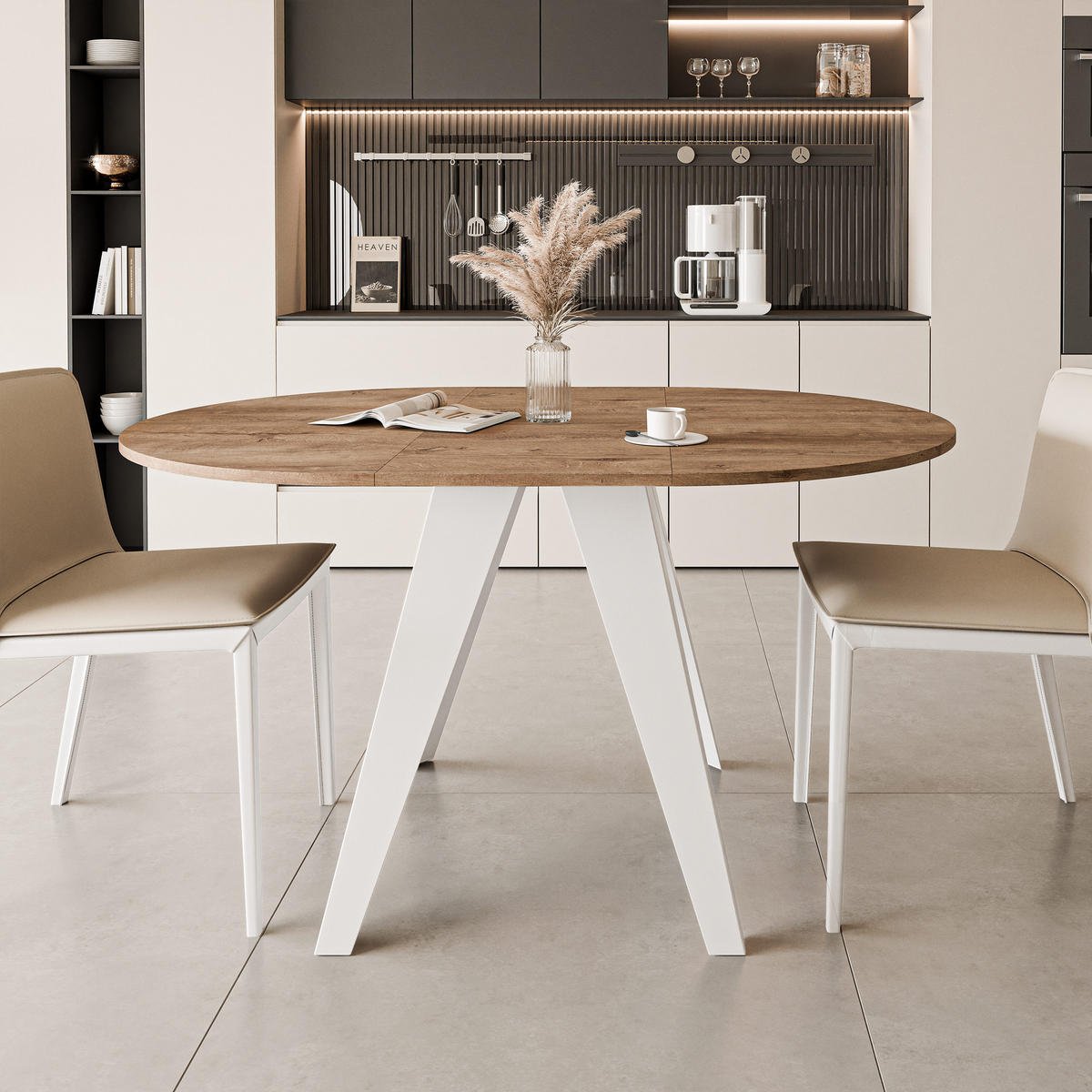 ESSTISCH ausziehbar auf MDF, Lefkas Eiche - Dunkelbraun/Weiß, Holzwerkstoff (90/90/76cm) - Idohome