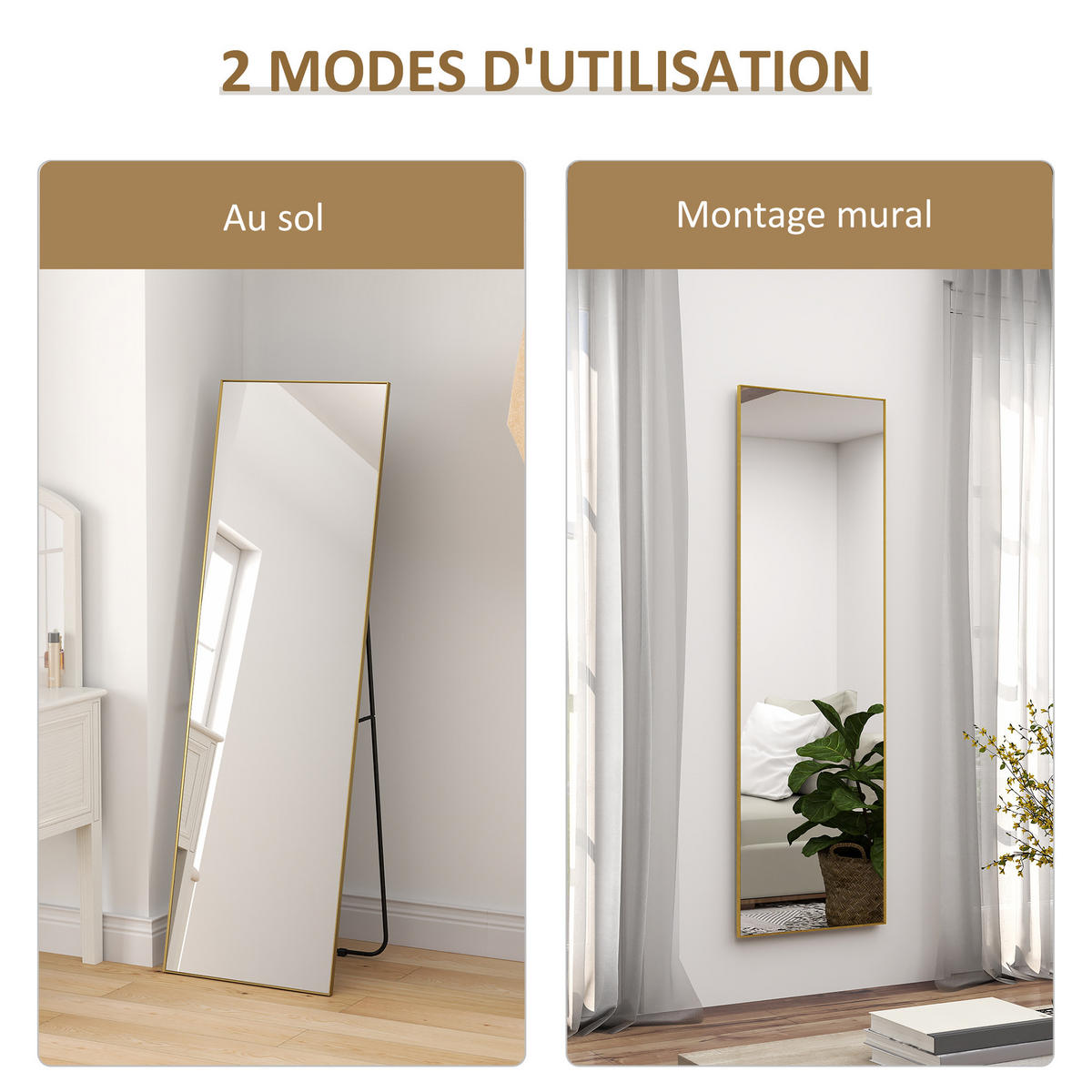 STANDSPIEGEL DE-17926 50x160 cm mit 3-in-1 Nutzung Gold - Goldfarben, Glas (50/160/4cm) - ComfortXL