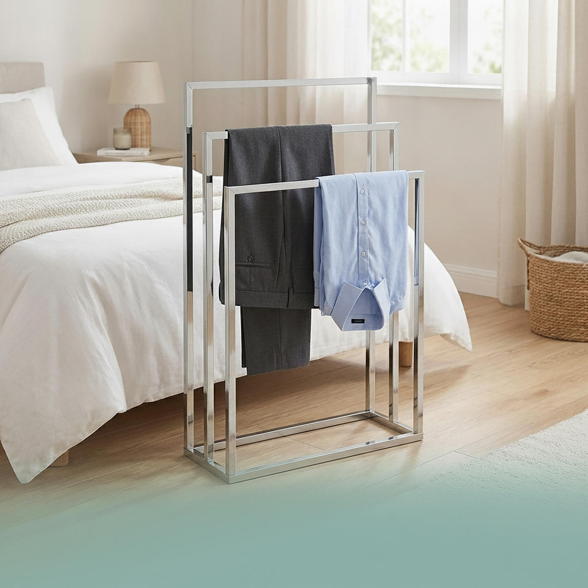 HANDTUCHSTÄNDER Silber verchromter Stahl 3-armig - Silberfarben, Metall (46/82/21cm) - Relaxdays