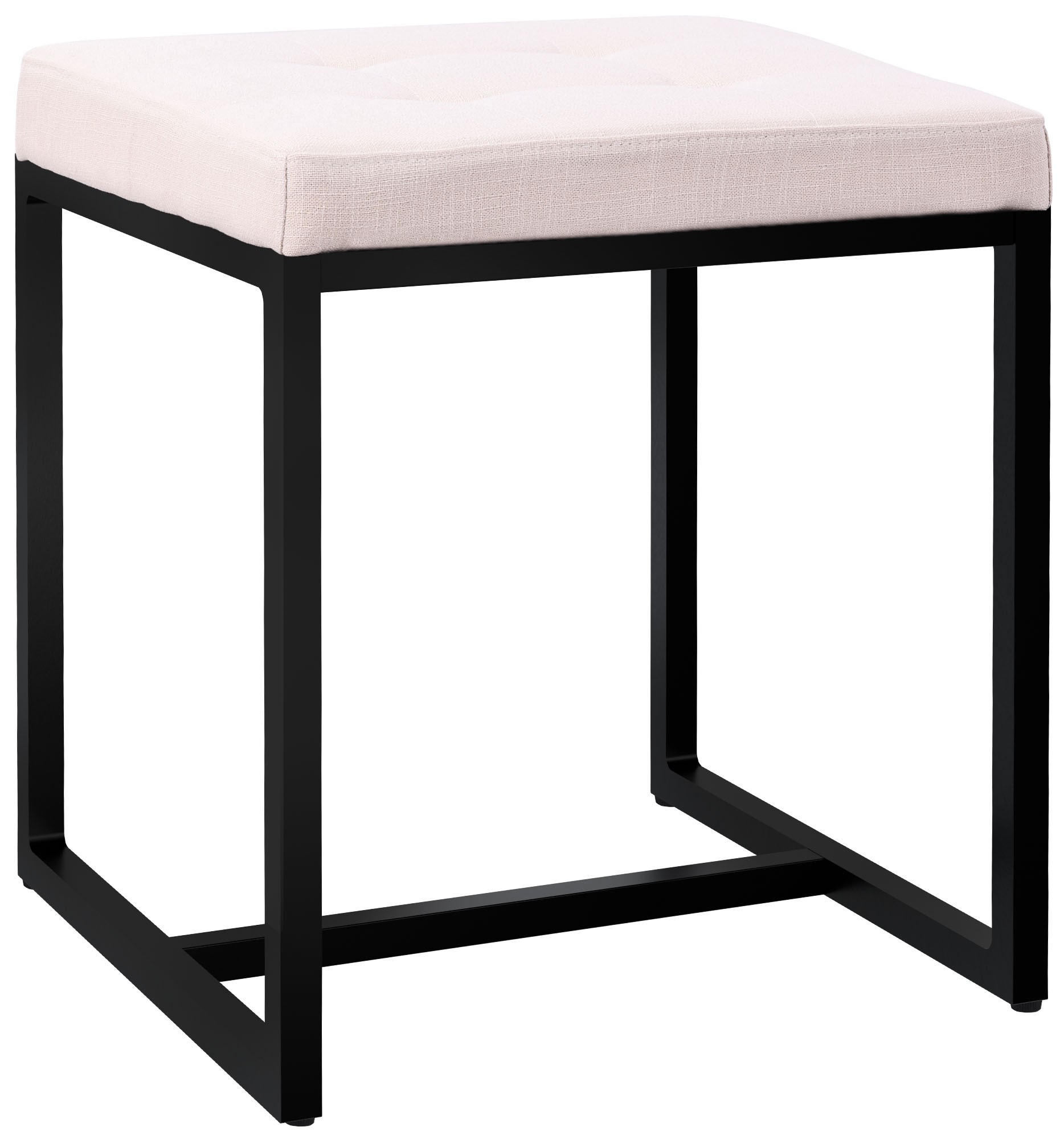 SITZWÜRFEL eckig 40/40/48 cm Stoff creme - Creme/Schwarz, Textil/Metall (40/48/40cm) - CLP