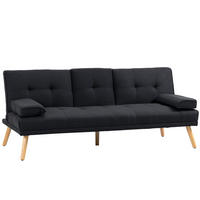 SCHLAFSOFA, 3-Sitzer-Schlafcouch mit Klappbarem Tisch, Becherhalter, Grau - Naturfarben/Grau, Holz/Textil (77/78/181cm) - HOMCOM