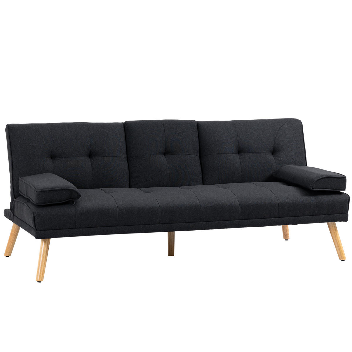 SCHLAFSOFA, 3-Sitzer-Schlafcouch mit Klappbarem Tisch, Becherhalter, Grau - Naturfarben/Grau, Holz/Textil (77/78/181cm) - HOMCOM