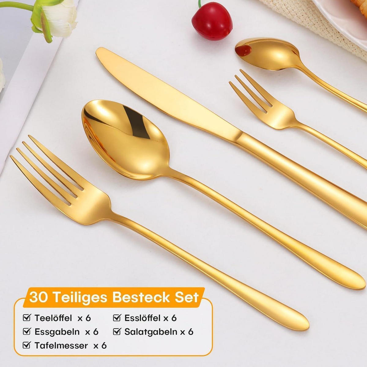 BESTECKSET 30-teilig Gold Edelstahl für 6 Personen - Goldfarben, Metall