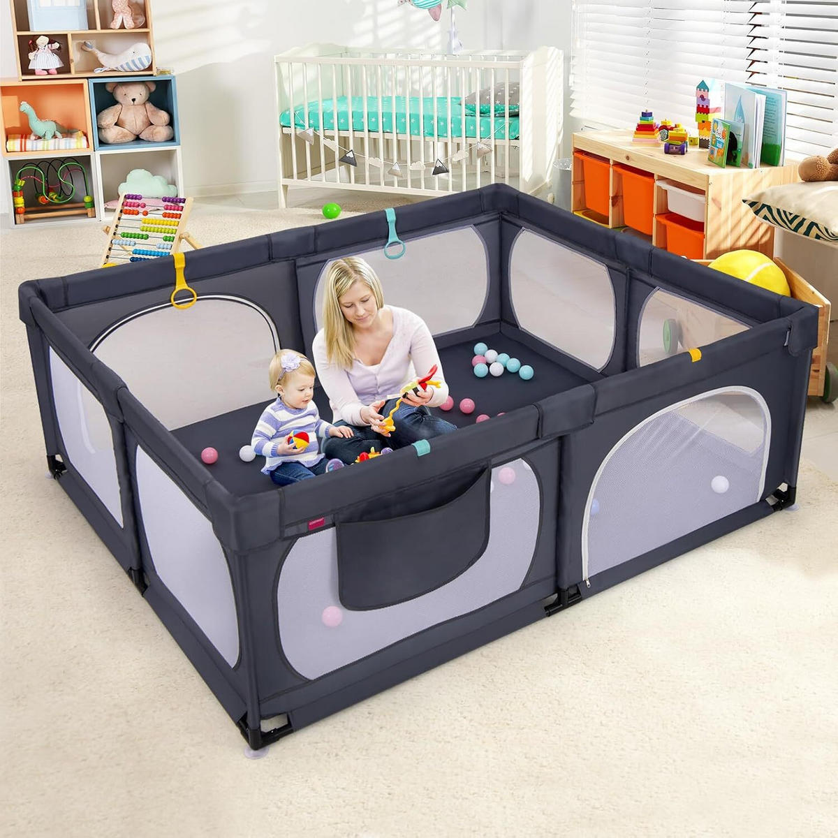 LAUFGITTER 69cm Dunkelgrau - Dunkelgrau, Metall (158/189cm) - COSTWAY