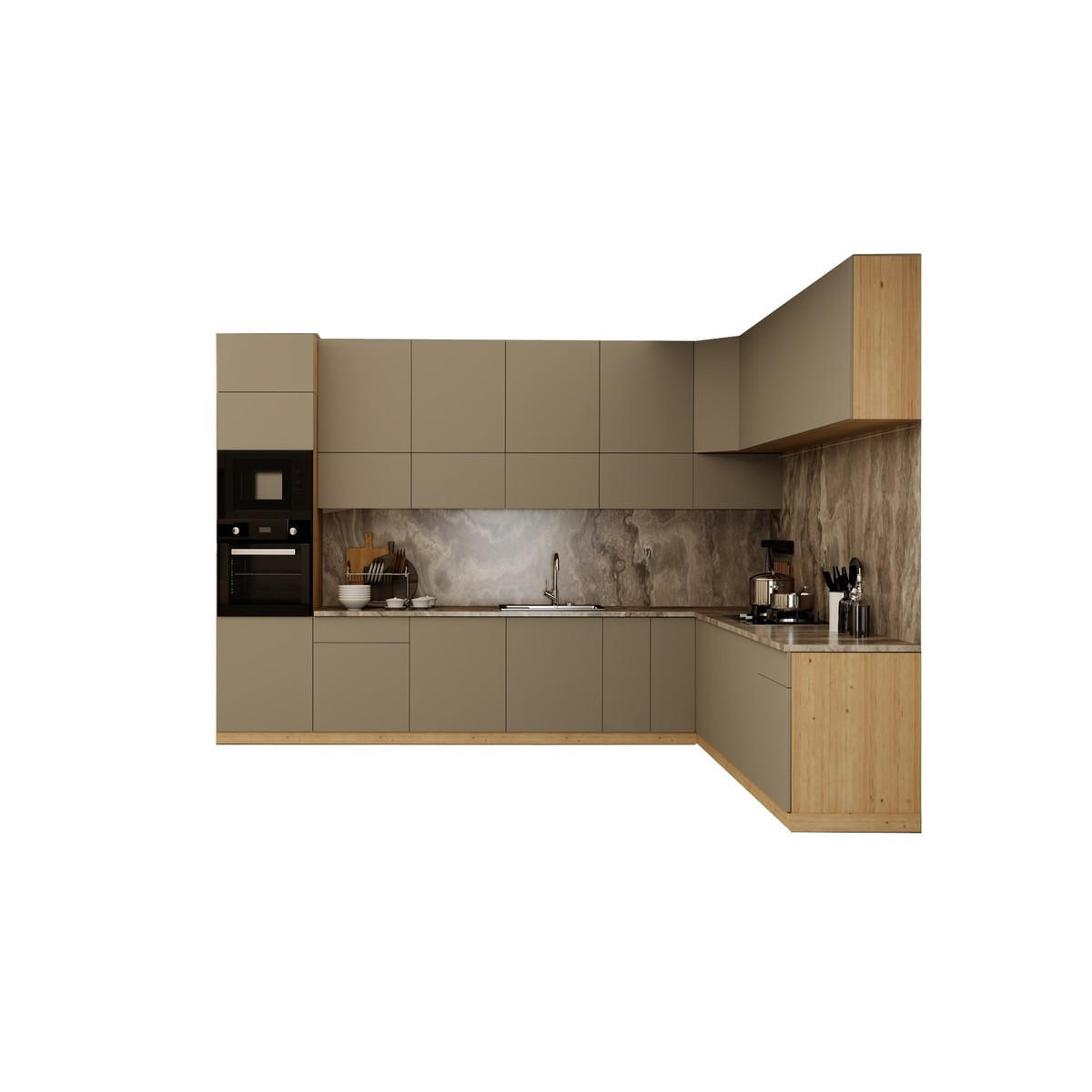 WINKELKÜCHE – Küchenzeile 360 x 300 cm VELORA – KU-S52 – Beige - Beige, Holzwerkstoff (360/248/300cm) - hi-markt