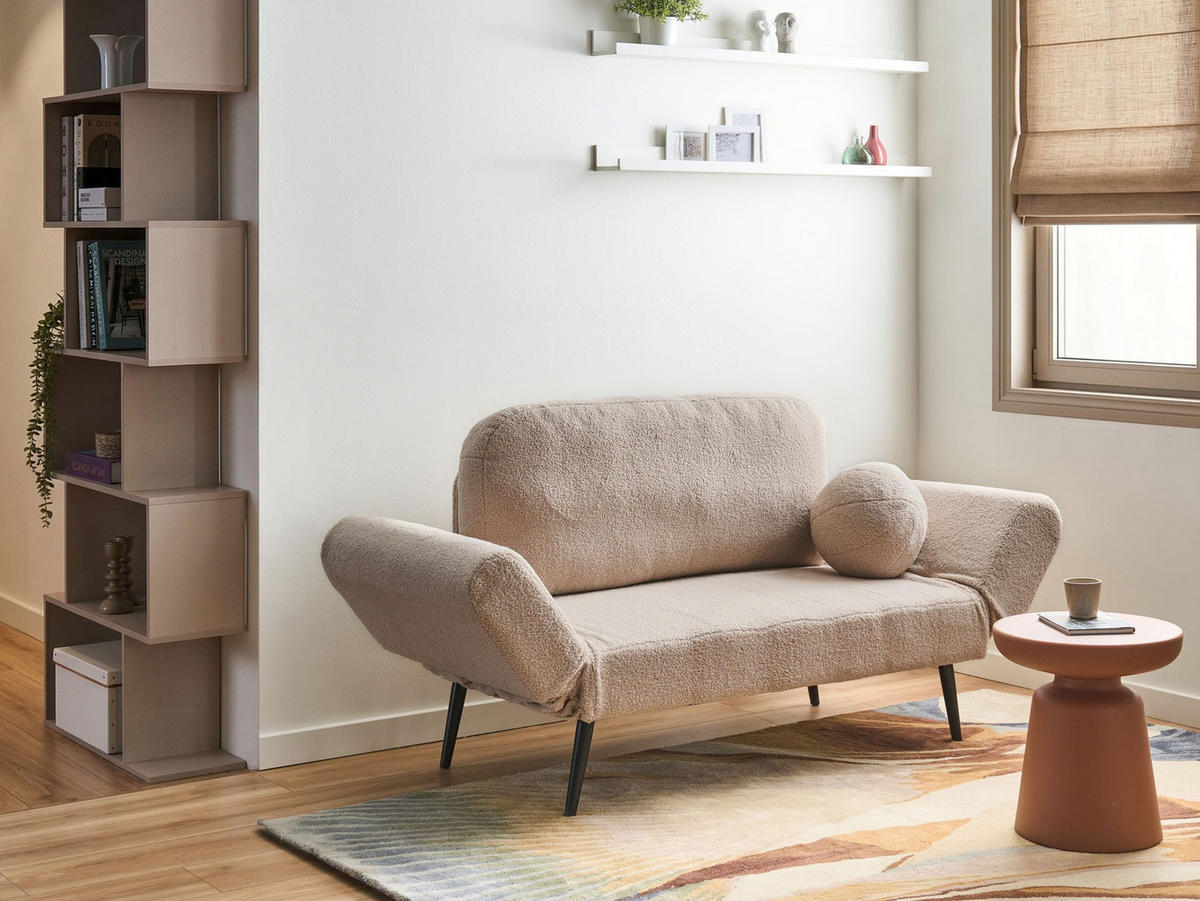 SCHLAFSOFA 2-Sitzer Bouclé Beige Dorotea - Beige/Schwarz, Textil (190/88/79cm) - Beliani