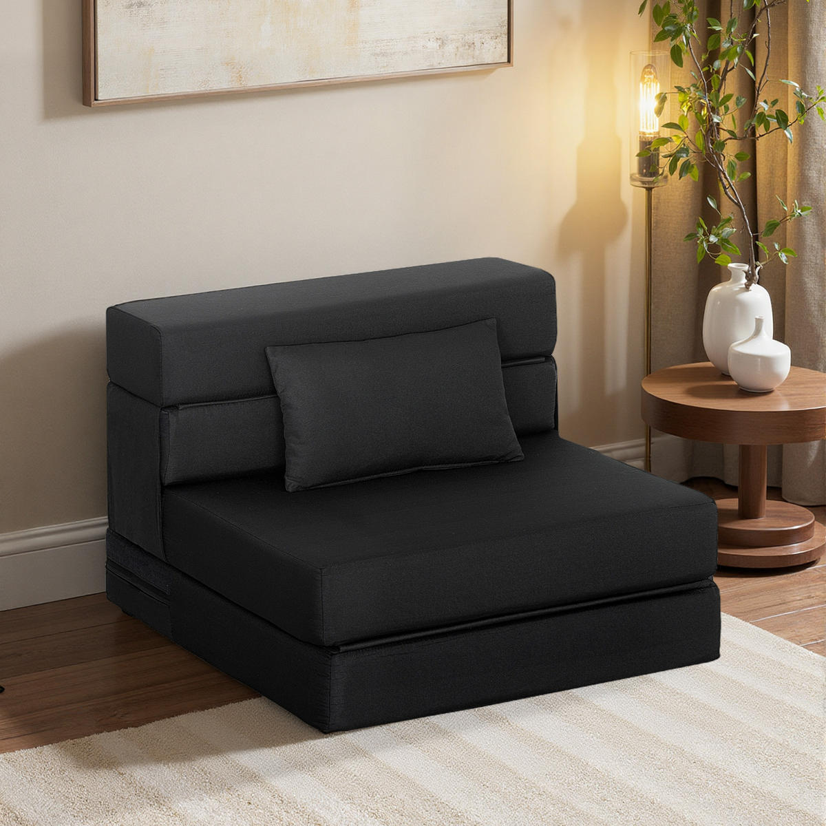 SCHLAFSESSEL DE-14638 klappbar mit Kissen Schwarz - Schwarz, Textil (80/15/210cm) - ComfortXL