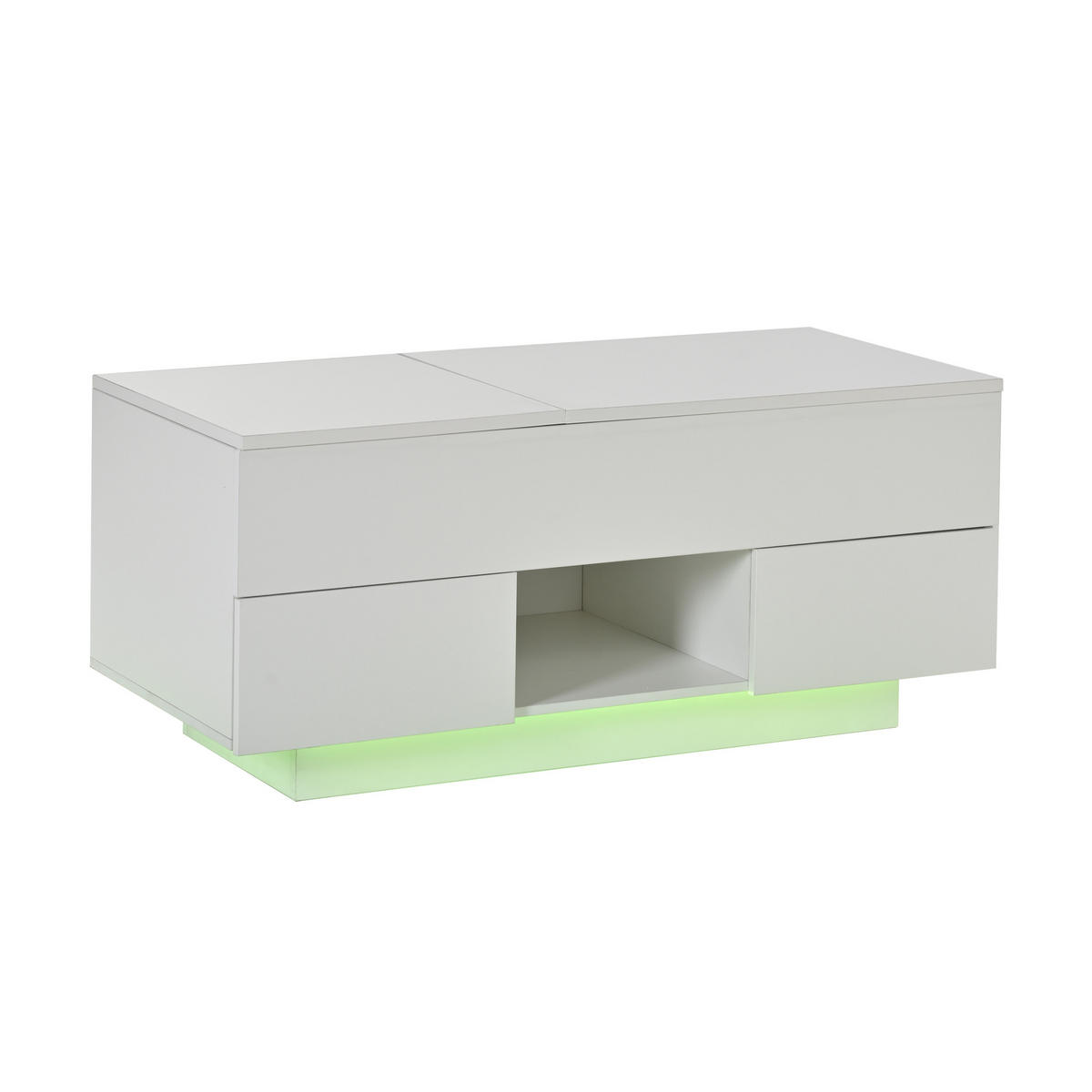 COUCHTISCH Weiß Hochglanz anhebbar mit LED und 2 Schubladen 100/45/43 cm - Weiß, Holzwerkstoff (45/100/43cm) - PANGIVO