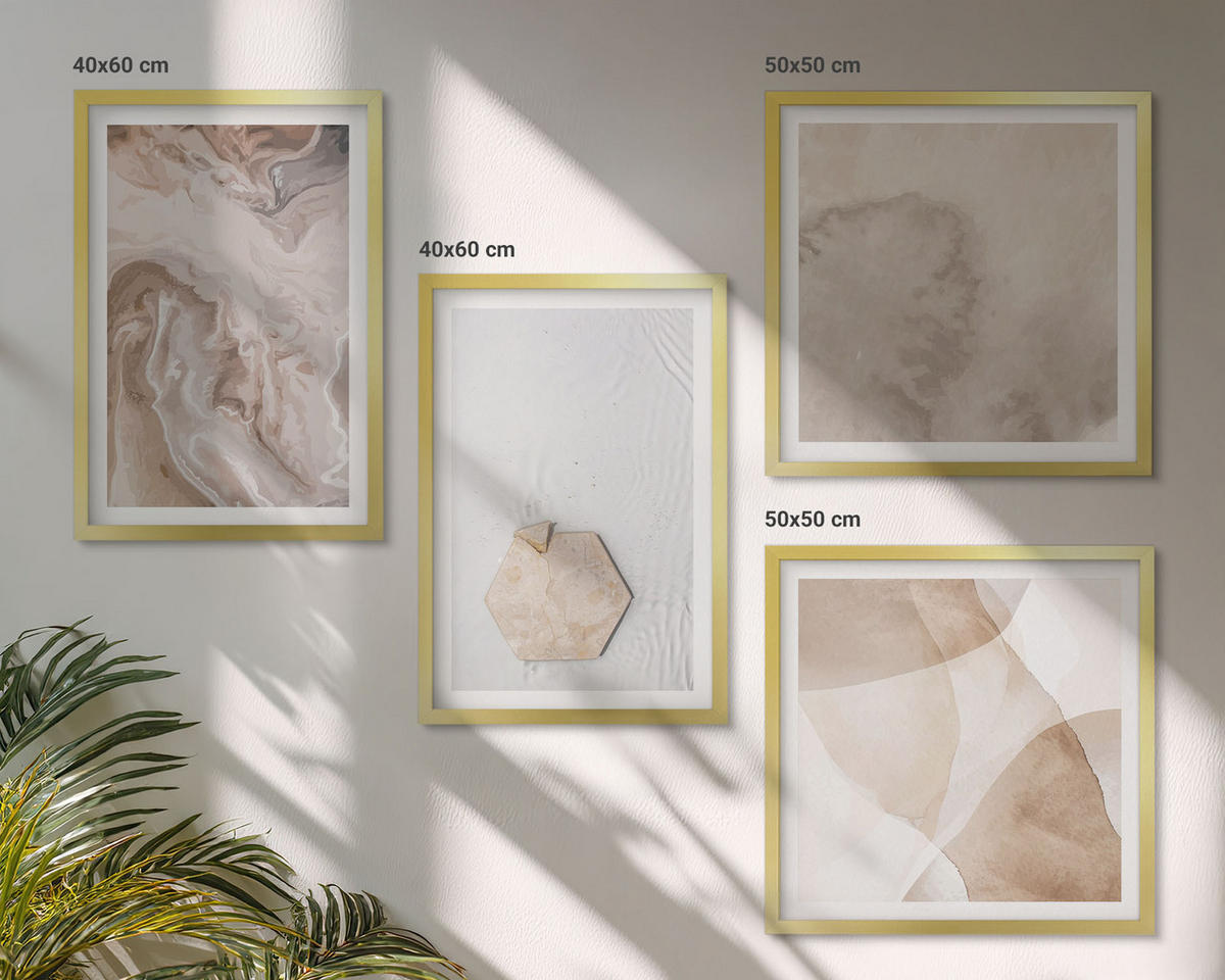 WANDBILDER 4er Set - 50x50 cm & 40x60 cm Goldrahmen - Designabstraktion, Naturinspiration - Goldfarben, Kunststoff (50/50cm) - ArtPrintCave