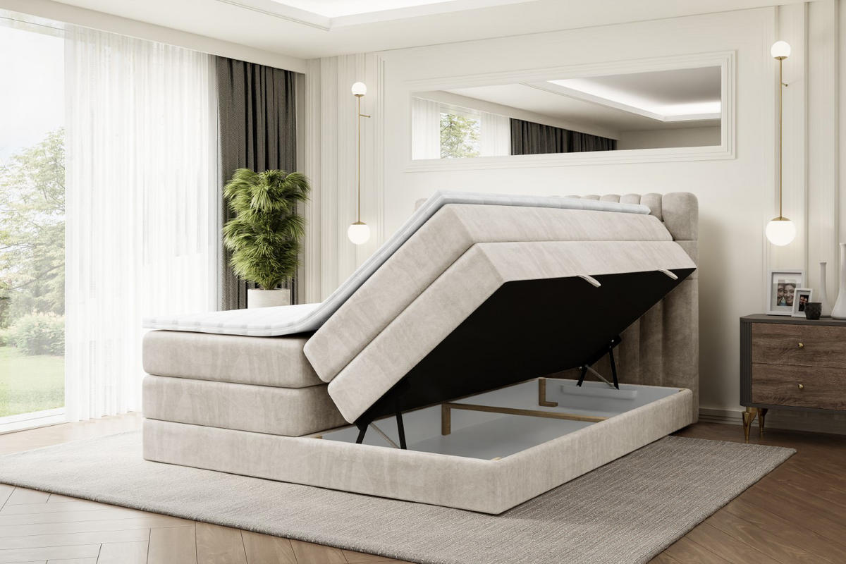 BOXSPRINGBETT SERENE KING - 200 x 200 - H3/H4 - Ecru - Ecru, Holzwerkstoff (200/200cm) - ALTDECOR