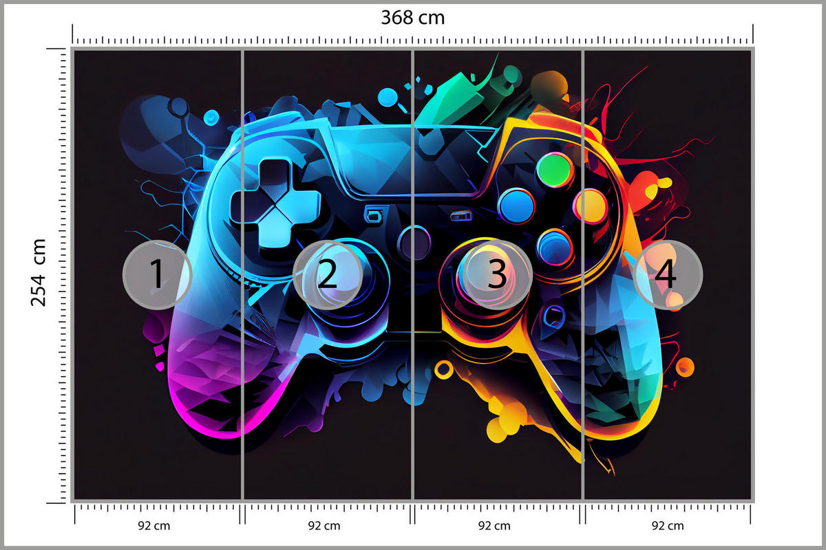 FOTOTAPETE für Jugendzimmer GAMEPAD Abstraktion 368x254cm - Blau/Rot, Papier (368/254cm) - Muralo