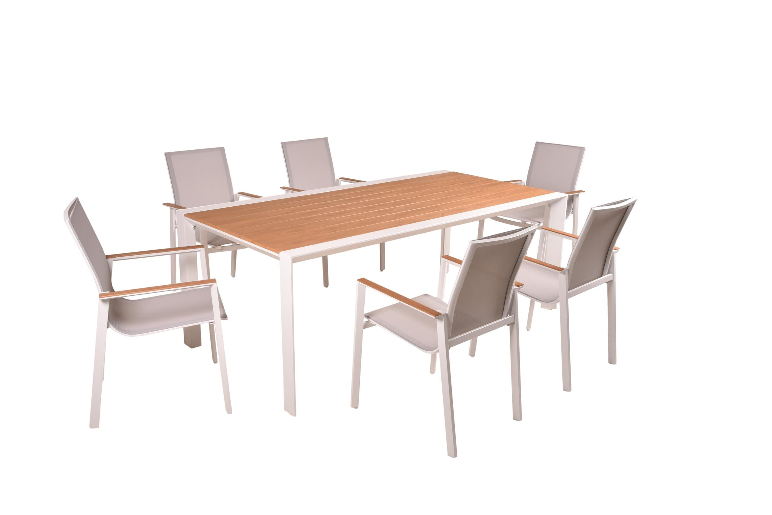 GARTEN-SITZGRUPPE Jonas 7-teilig Gartenmöbel-Set - Hellbraun, Kunststoff - DELUKE