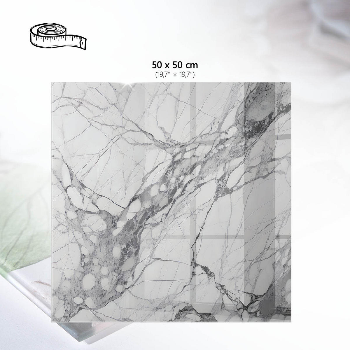 TISCHPLATTE 50x50 cm – Marmor-Eleganz - Blau, Glas (50/50/0.4cm) - Wallfluent