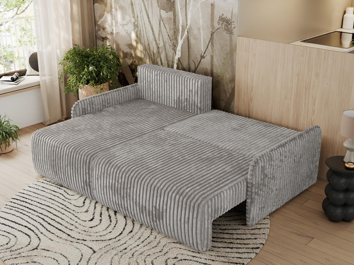 ECKSCHLAFSOFA ARPA L Grau Cord - links - Schwarz/Grau, Kunststoff/Textil (198/150cm) - MKS