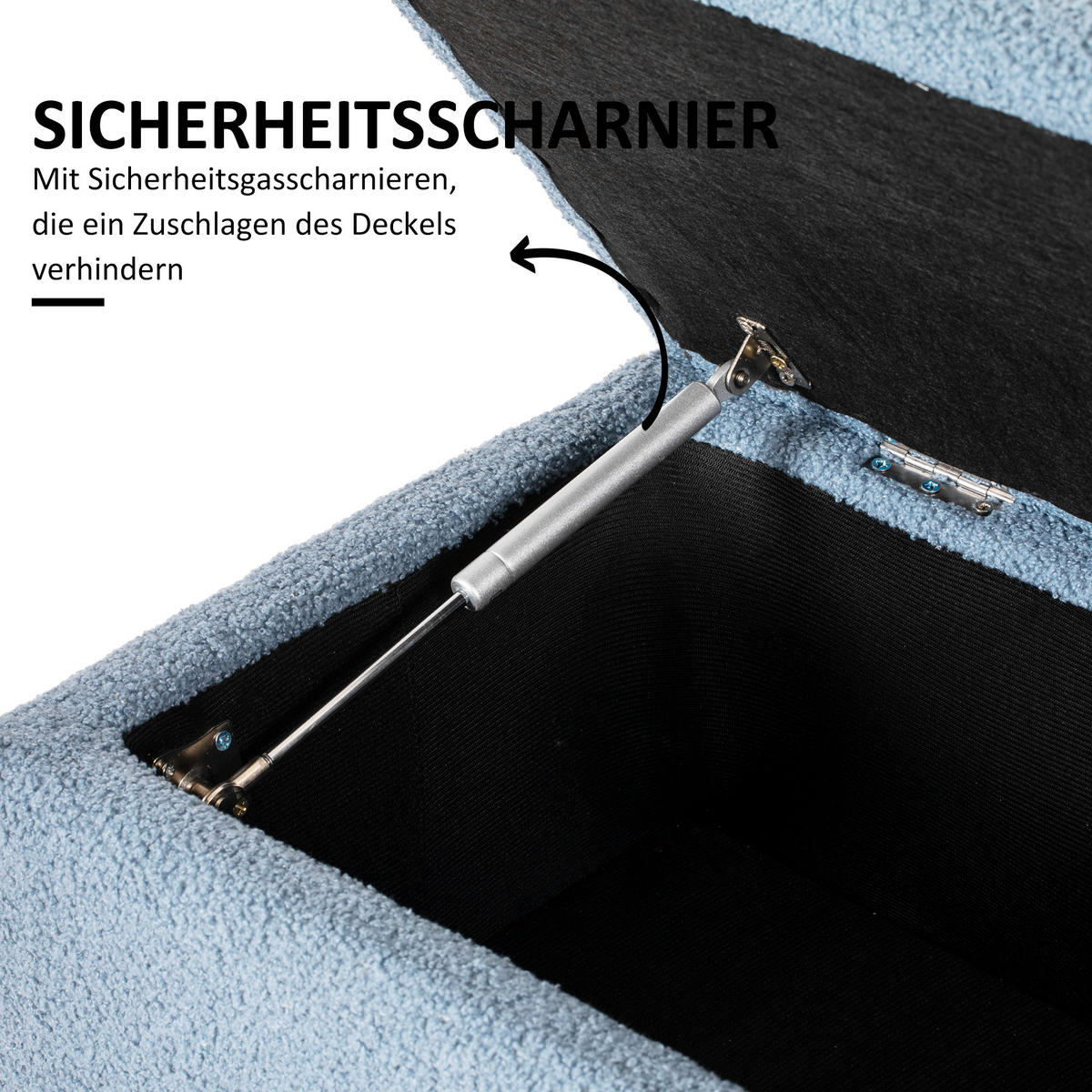 TRUHENBANK mit Klappdeckel, Samt, Blau - Blau, Kunststoff (38/45/95cm) - HOMCOM
