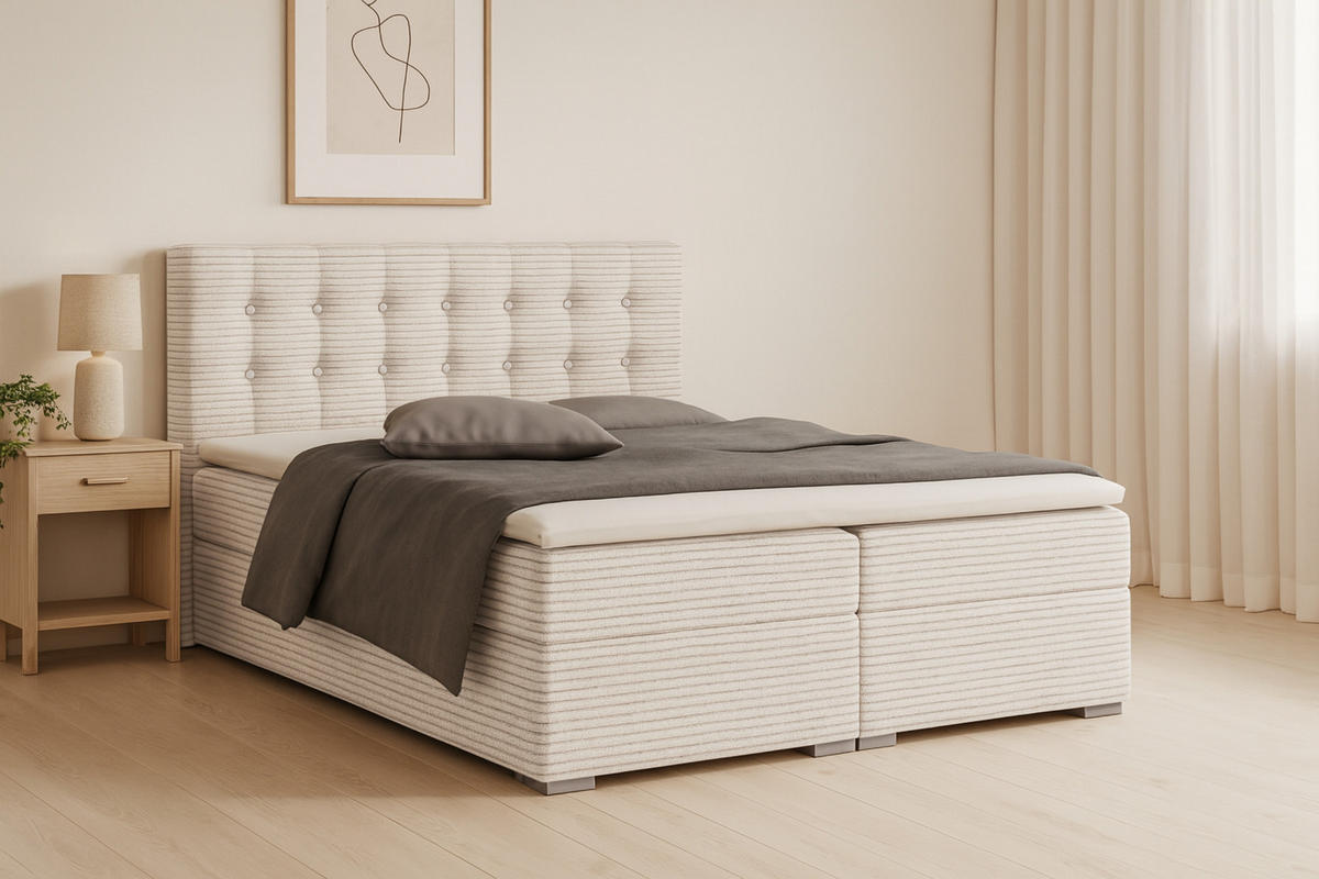 BOXBETT CYNTHIA 160/200 in Cord Ecru H3 - Ecru, Holz/Holzwerkstoff (160/200cm) - Deine Möbel 24