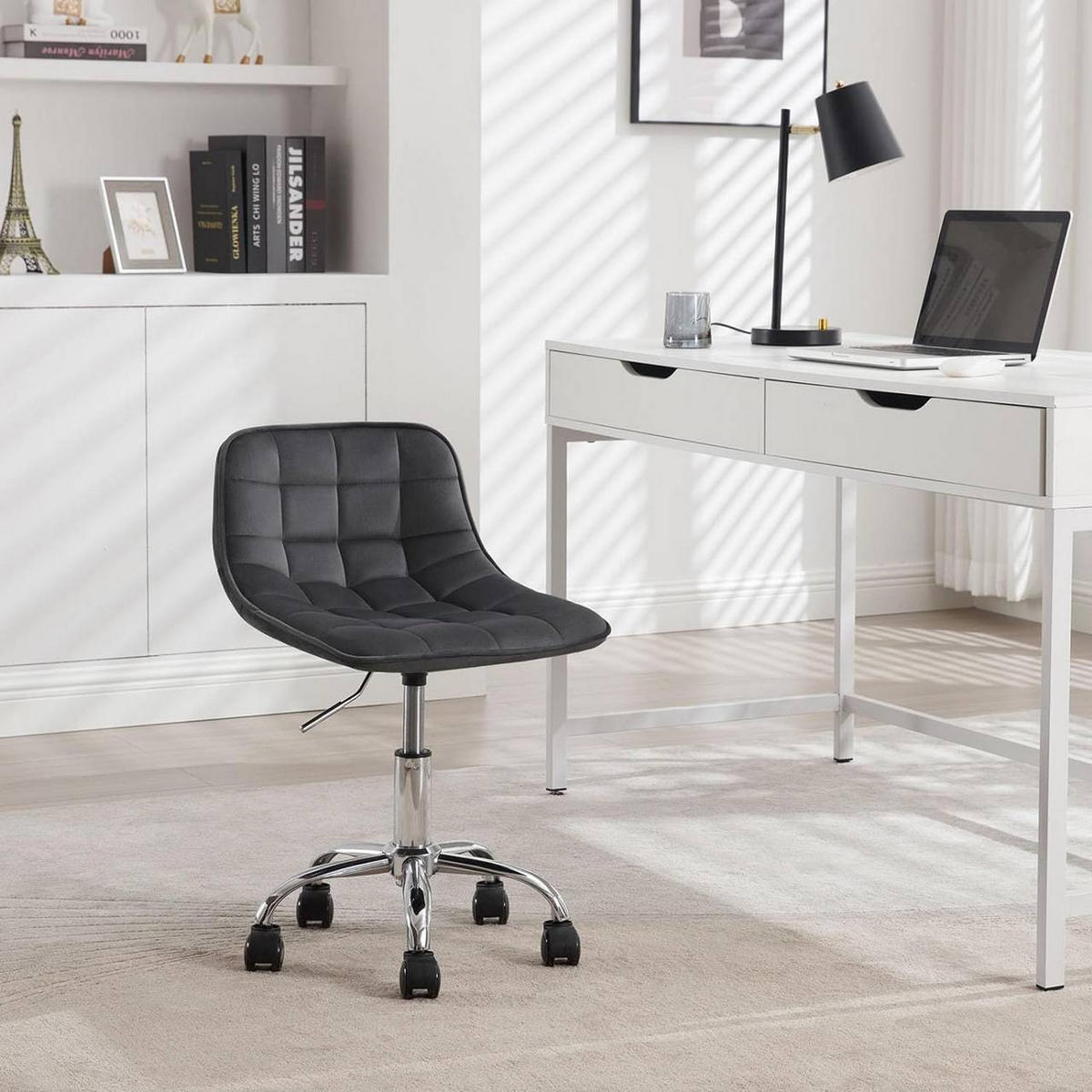 DREHSTUHL mit Rollen, Samt, Dunkelgrau - Dunkelgrau/Schwarz, Textil/Metall (43/60/50cm) - Woltu