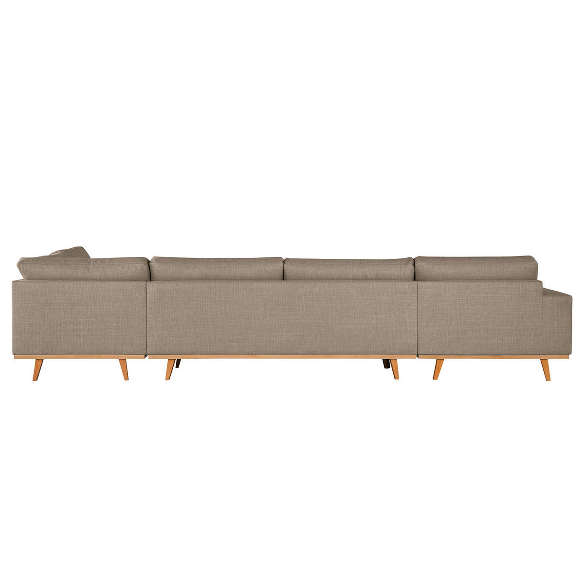 WOHNLANDSCHAFT mit Longchair - Taupe/Buchefarben, Buchenholz/Textil (371/81/219cm) - home24