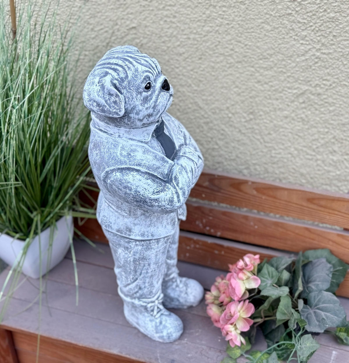 STEINFIGUR Mops Gentleman aus Steinguss frostfest wetterfest - Grau, Stein (20/50/15cm) - stoneandstyle