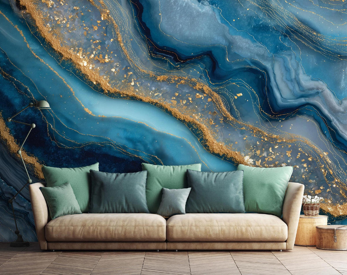 FOTOTAPETE Marmor Abstrakt Blau 150x105 cm - Multicolor, Papier (150/105cm) - Wallarena